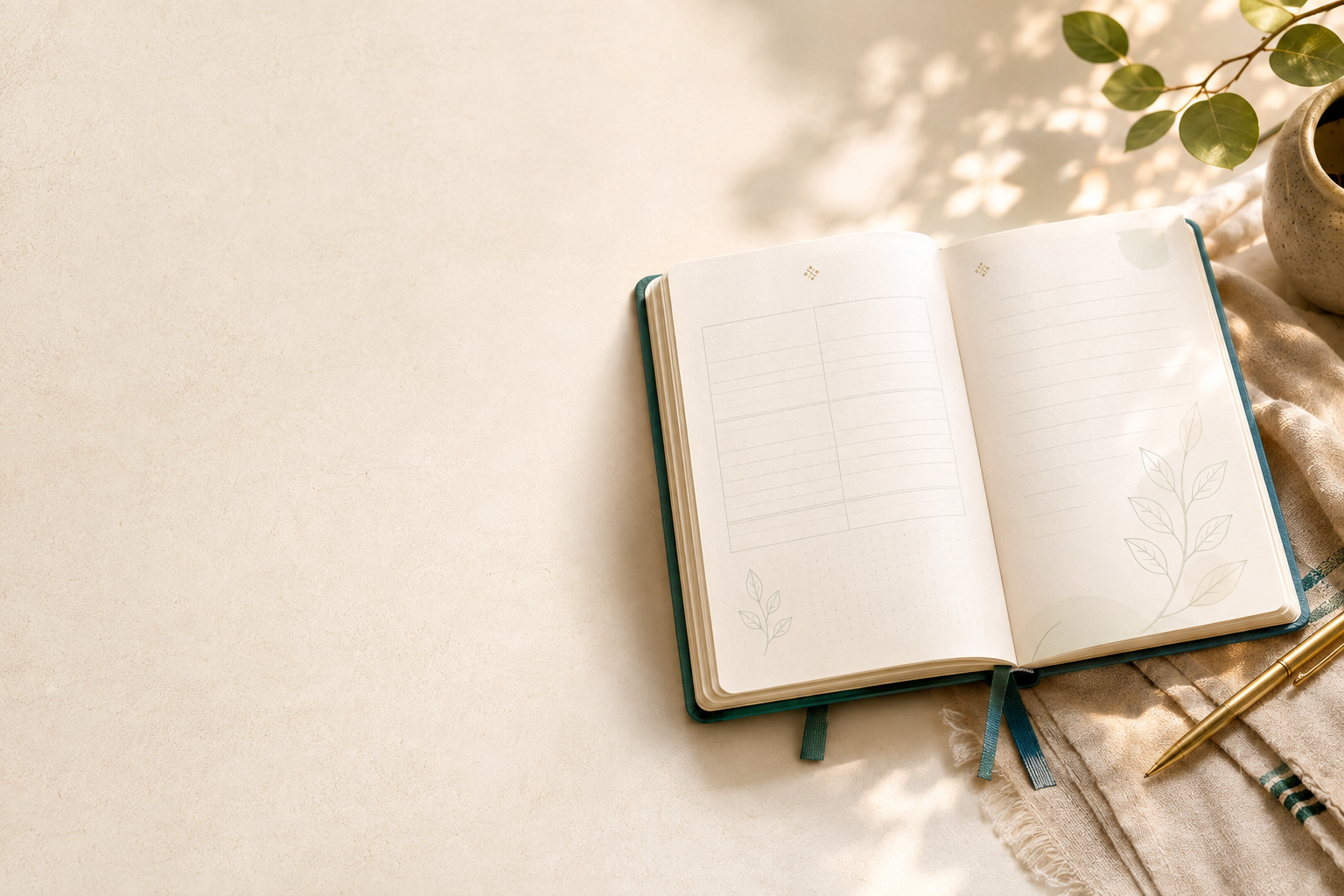 Cuaderno financiero abierto sobre una mesa iluminada